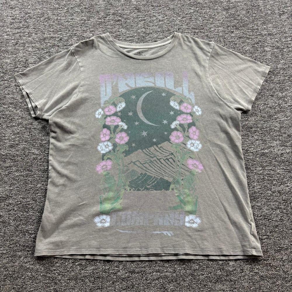 Y2K 2000s O'Neill Surf Nature Graphic Grey T-Shirt Size Size Medium